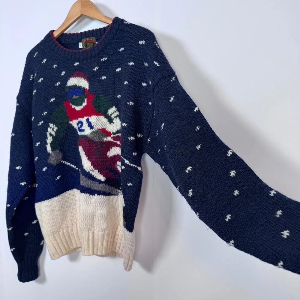 90s Boston Traders Wool Ski Intarsia Sweater Men L Winter Grandpa Old Money Gorp